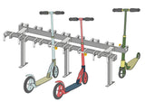 Cavalletto per scooter con 16 posti per scooter chiudibili su entrambi i lati
