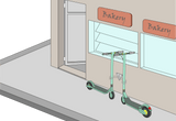 Beispiel: Vor einem Geschäft - 2 Stellplätze für e-Scooter und Tretroller/ Roller stehen vis-à-vis voneinander